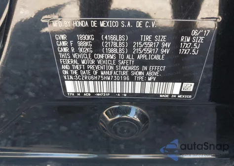 2017 Honda Hr-V Ex-L z USA, uszkodzony, nr VIN 3CZRU6H75HM730196